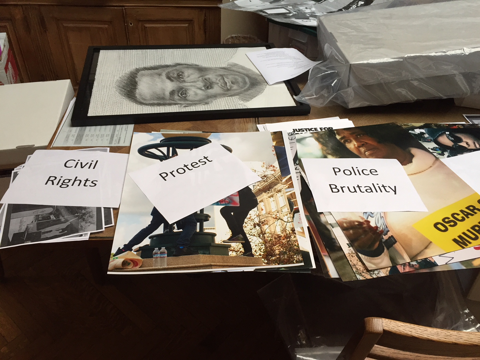 Figure 1. Materials used during focus group, California History Center, March 24, 2018. All images by author.